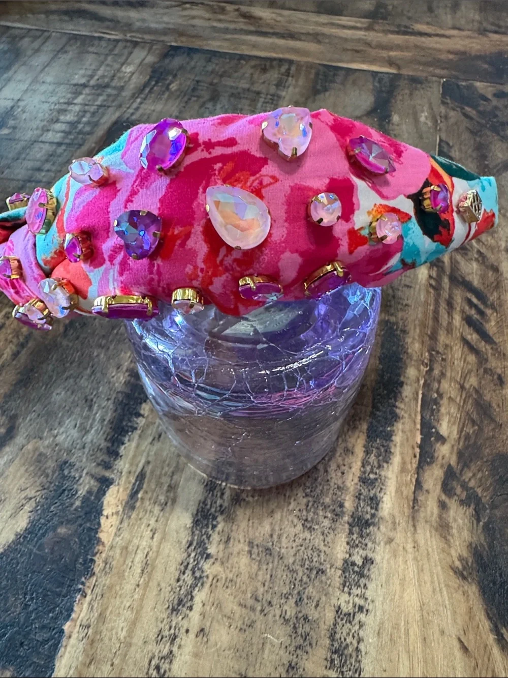 Brianna Cannon + Buddy Love Pink Floral Jewel Headband with Multicolor Accents